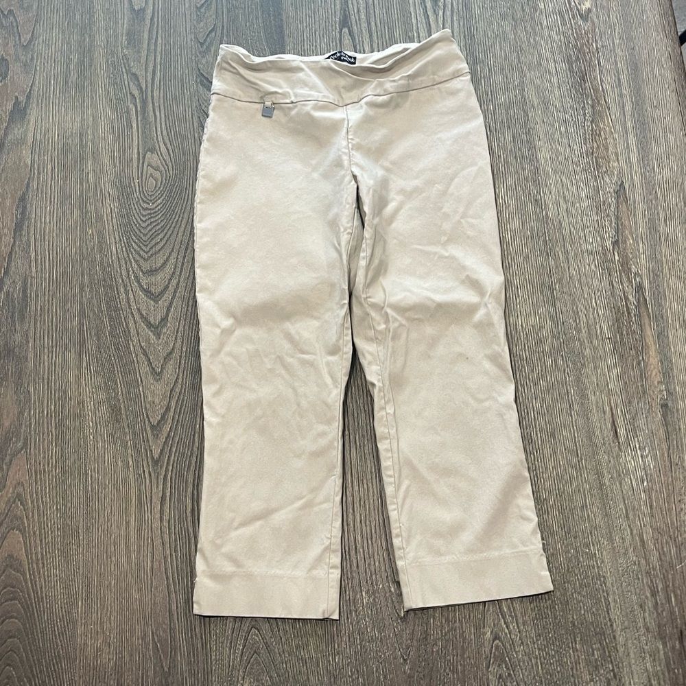 Peck & Peck Womens Cropped Pants High Rise Stretch Pull-On Beige Petite 2P